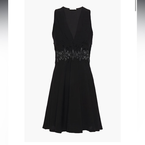 SANDRO Elena flared guipure lace-paneled crinkled-crepe mini dress size 34 - Picture 2 of 4